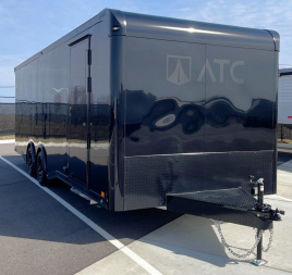New ATC 8.5 x 24' BLACKOUT Enclosed Car Hauler, 9,990LB, AC, Escape Door, Cabinets, Spare Tire