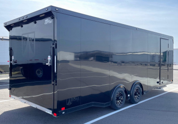 New ATC 8.5 x 24' BLACKOUT Enclosed Car Hauler, 9,990LB, AC, Escape Door, Cabinets, Spare Tire