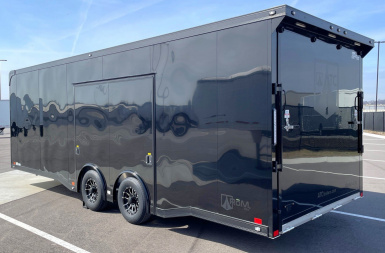 New ATC 8.5 x 24' BLACKOUT Enclosed Car Hauler, 9,990LB, AC, Escape Door, Cabinets, Spare Tire