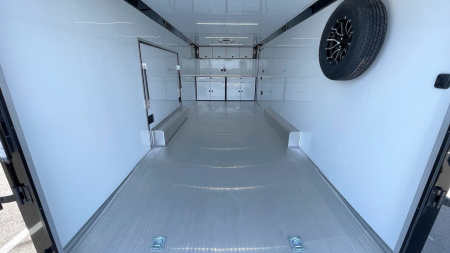 New ATC 8.5 x 24' BLACKOUT Enclosed Car Hauler, 9,990LB, AC, Escape Door, Cabinets, Spare Tire