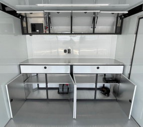 New ATC 8.5 x 24' BLACKOUT Enclosed Car Hauler, 9,990LB, AC, Escape Door, Cabinets, Spare Tire