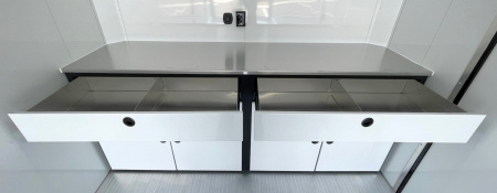 New ATC 8.5 x 24' BLACKOUT Enclosed Car Hauler, 9,990LB, AC, Escape Door, Cabinets, Spare Tire