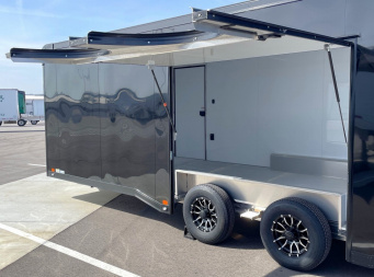 New ATC 8.5 x 24' BLACKOUT Enclosed Car Hauler, 9,990LB, AC, Escape Door, Cabinets, Spare Tire