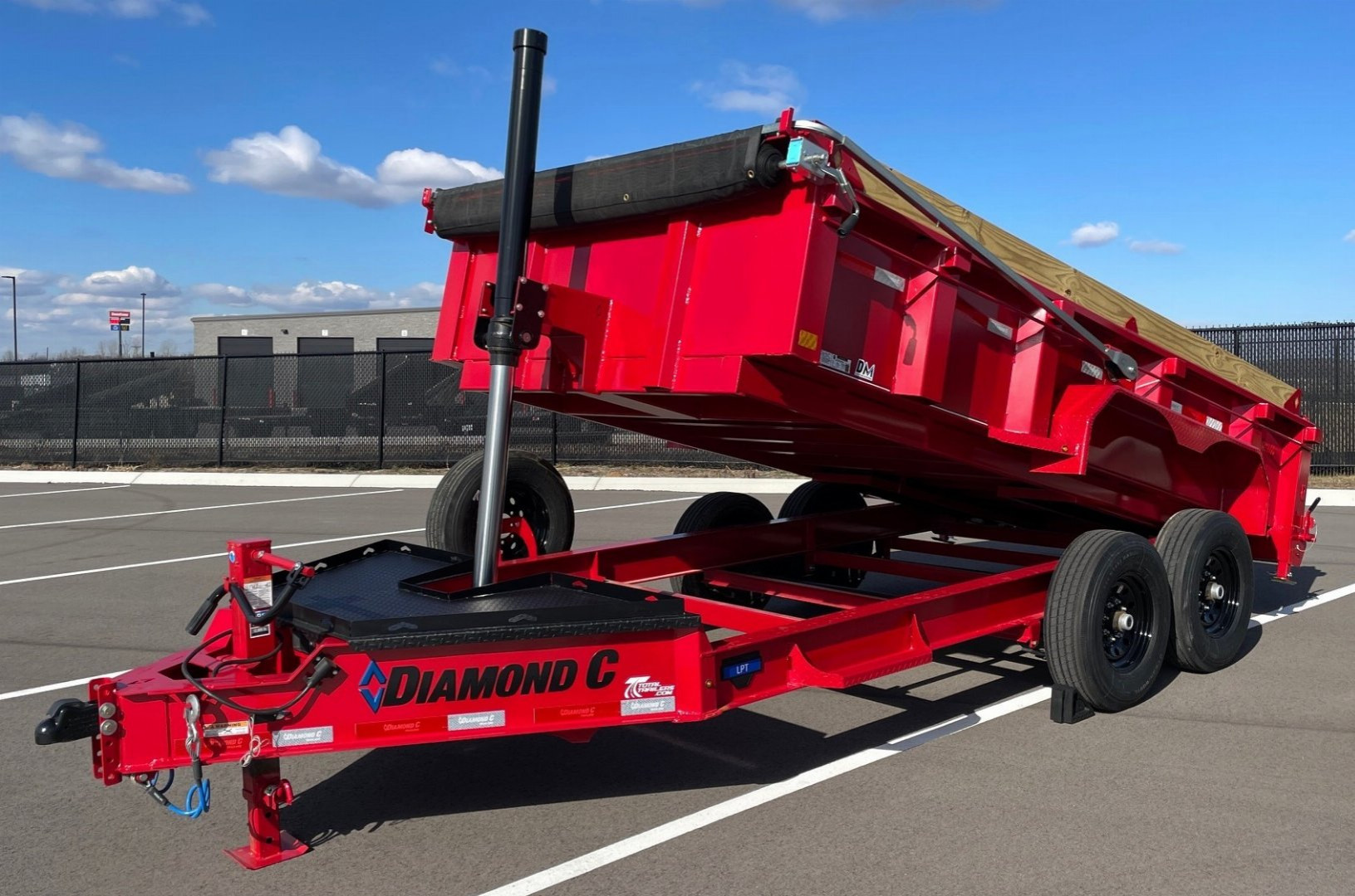 New 2025 Diamond C LPT-207 14' Red Dump Trailer -14900 GWVR, Spare, Solar Charger