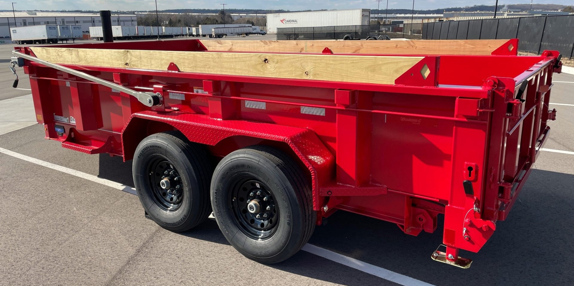 New 2025 Diamond C LPT-207 14' Red Dump Trailer -14900 GWVR, Spare, Solar Charger