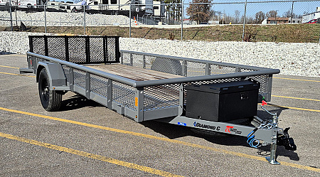 New Diamond C PSA 14' x 77" Premium Utility Trailer, Tool Box, Spare, Bi-Fold Gate