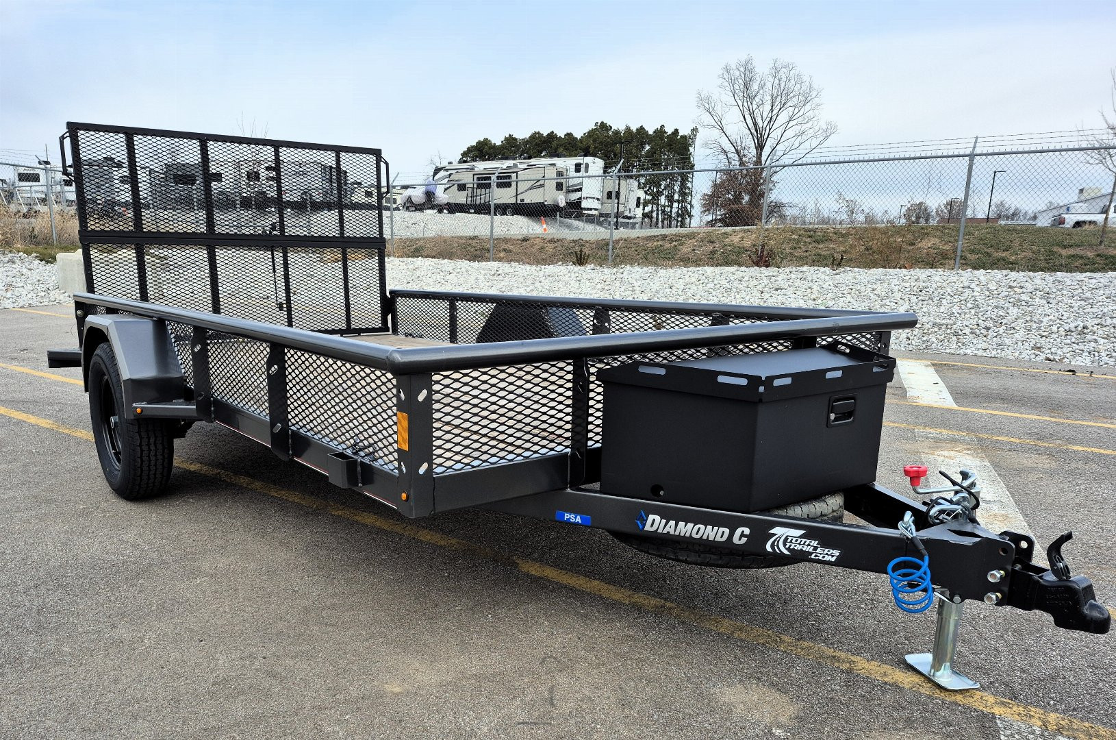 New Diamond C PSA 12' x 77" Premium Utility Trailer, Tool Box, Spare, Bi-Fold Gate