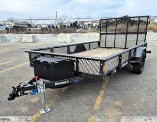 New Diamond C PSA 12' x 77" Premium Utility Trailer, Tool Box, Spare, Bi-Fold Gate