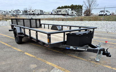 New Diamond C PSA 14' x 77" Premium Utility Trailer, Tool Box, Spare, Bi-Fold Gate