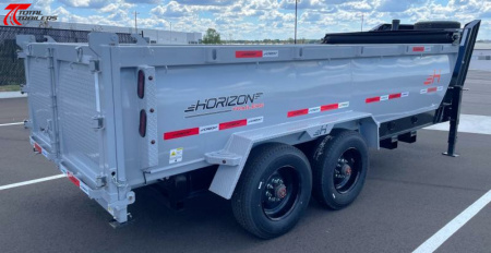 New Horizon 16' Gooseneck Dump Trailer 22,400LB, 18ply Tires, 36" Sides, Side Door, 10K Axles, 7 Gauge Floor