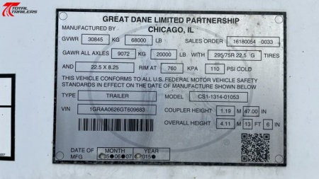 Used $15,500 - $699/MONTH 2016 Great Dane 53' Dry Van Semi Trailer for Sale or Rent to Own