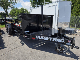 New 7 x 16 Sure-Trac *PRO SERIES* Telescopic Dump Trailer, 15.4k GVWR ** 7 ga. Floor, Ext. Tongue, Tarp, Stab. Jacks, Batt Charger, Pintle Ring