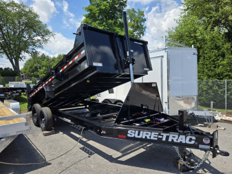 New 7 x 16 Sure-Trac *PRO SERIES* Telescopic Dump Trailer, 15.4k GVWR ** 7 ga. Floor, Ext. Tongue, Tarp, Stab. Jacks, Batt Charger, Pintle Ring
