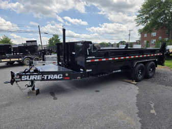 New 7 x 16 Sure-Trac *PRO SERIES* Telescopic Dump Trailer, 15.4k GVWR ** 7 ga. Floor, Ext. Tongue, Tarp, Stab. Jacks, Batt Charger, Pintle Ring