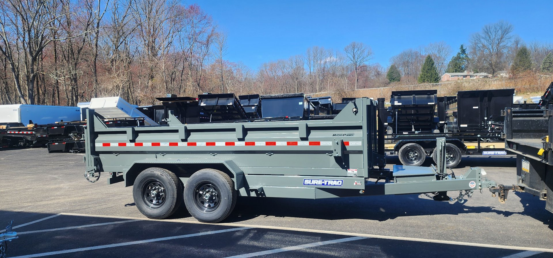 New 7 x 14 Sure-Trac Low-Pro Telescopic Dump Trailer 14k**Gray w/Hydraulic Jack