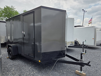 New 6 x 12 Look ST DLX V-Nose Cargo Trailer, 3K GVWR ***Charcoal w/Blackout Trim, Ramp Door w/Flap, (4) D-Rings, Stabilizer Jacks
