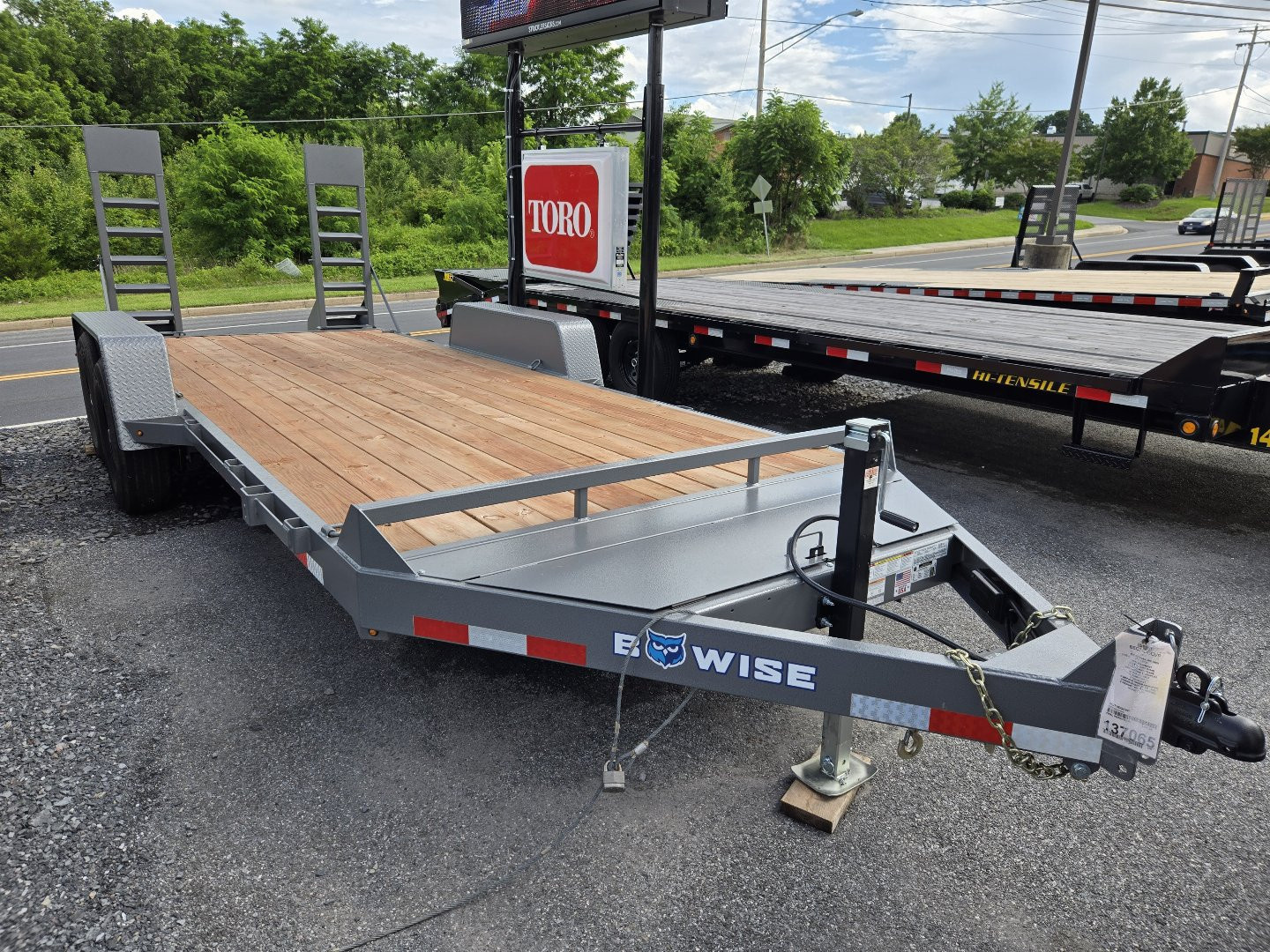 New 7 x 18 B-Wise EH18-12 Low Profile Implement Equipment Trailer, 12K GVWR **Hammertone Gray w/Adj. Coupler, 5' Spring Assist Ramps