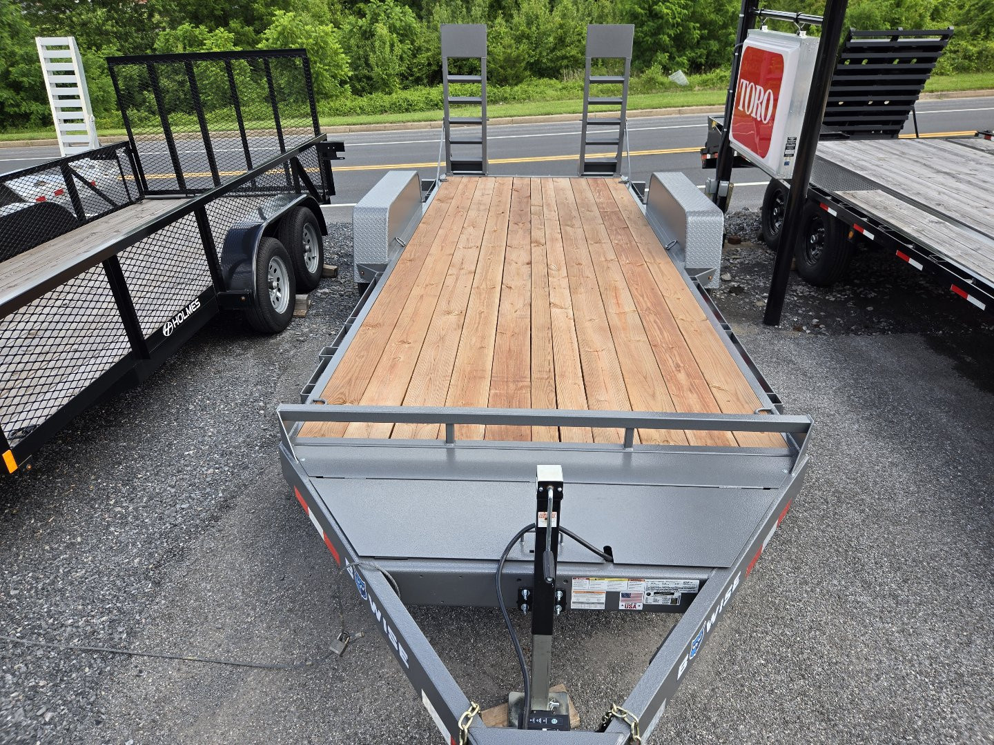 New 7 x 18 B-Wise EH18-12 Low Profile Implement Equipment Trailer, 12K GVWR **Hammertone Gray w/Adj. Coupler, 5' Spring Assist Ramps