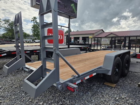 New 7 x 18 B-Wise EH18-12 Low Profile Implement Equipment Trailer, 12K GVWR **Hammertone Gray w/Adj. Coupler, 5' Spring Assist Ramps