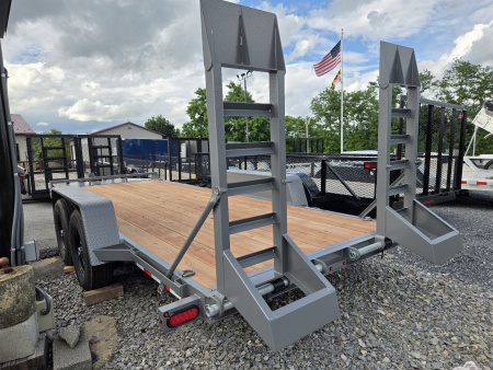 New 7 x 18 B-Wise EH18-12 Low Profile Implement Equipment Trailer, 12K GVWR **Hammertone Gray w/Adj. Coupler, 5' Spring Assist Ramps