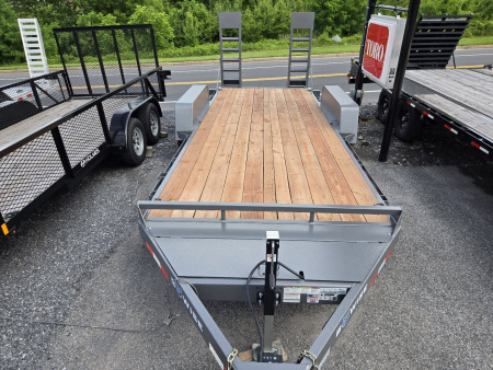 New 7 x 18 B-Wise EH18-12 Low Profile Implement Equipment Trailer, 12K GVWR **Hammertone Gray w/Adj. Coupler, 5' Spring Assist Ramps