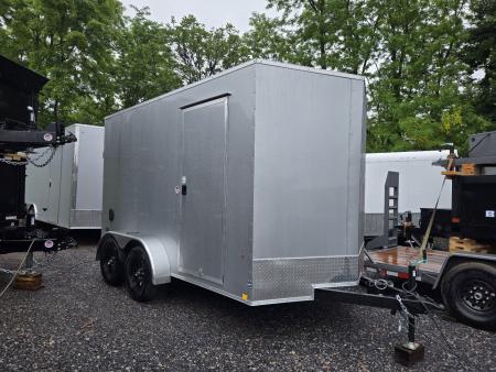 New 7 x 12 Look ST DLX V-Nose Cargo Trailer, 7k GVWR ***Silver w/Ramp Door, (4)D-Rings, 16" OC Walls