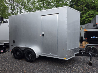 New 7 x 12 Look ST DLX V-Nose Cargo Trailer, 7k GVWR ***Silver w/Ramp Door, 6  Extra Height, Ramp Flap, (4)D-Rings, Stabilizer Jacks