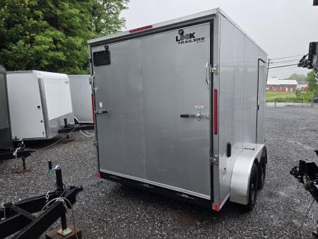New 7 x 12 Look ST DLX V-Nose Cargo Trailer, 7k GVWR ***Silver w/Ramp Door, (4)D-Rings, 16" OC Walls