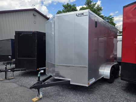 New 7 x 12 Look ST DLX V-Nose Cargo Trailer, 7k GVWR ***Silver w/Ramp Door, (4)D-Rings, 16" OC Walls