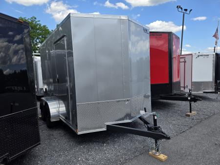 New 7 x 12 Look ST DLX V-Nose Cargo Trailer, 7k GVWR ***Silver w/Ramp Door, (4)D-Rings, 16" OC Walls