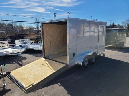 New 7 x 12 Look ST DLX V-Nose Cargo Trailer, 7k GVWR ***Silver w/Ramp Door, (4)D-Rings, 16" OC Walls