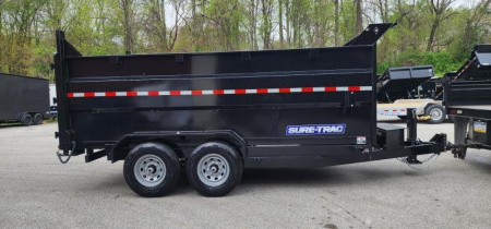 New 7 x 14 Sure-Trac HD Telescopic 4ft High Sides Dump Trailer 14k w/ Hydraulic Jack