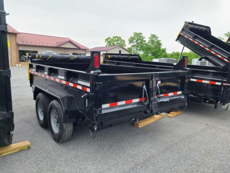 New 7 x 12 Sure-Trac Scissor Hoist HD Dump Trailer, 12k GVWR w/Tarp Kit & 110V Battery Charger