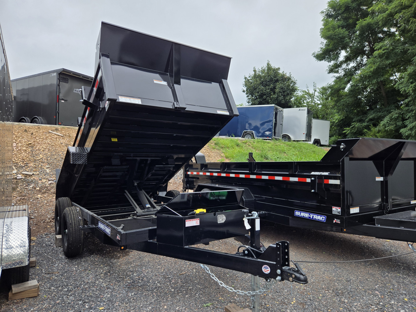 New 6 x 12 Sure Trac SD Low Profile Dump Trailer, 10k GVWR ***w/ Scissor Hoist Lift, Ramps Under Bed & Dual Acting Gate