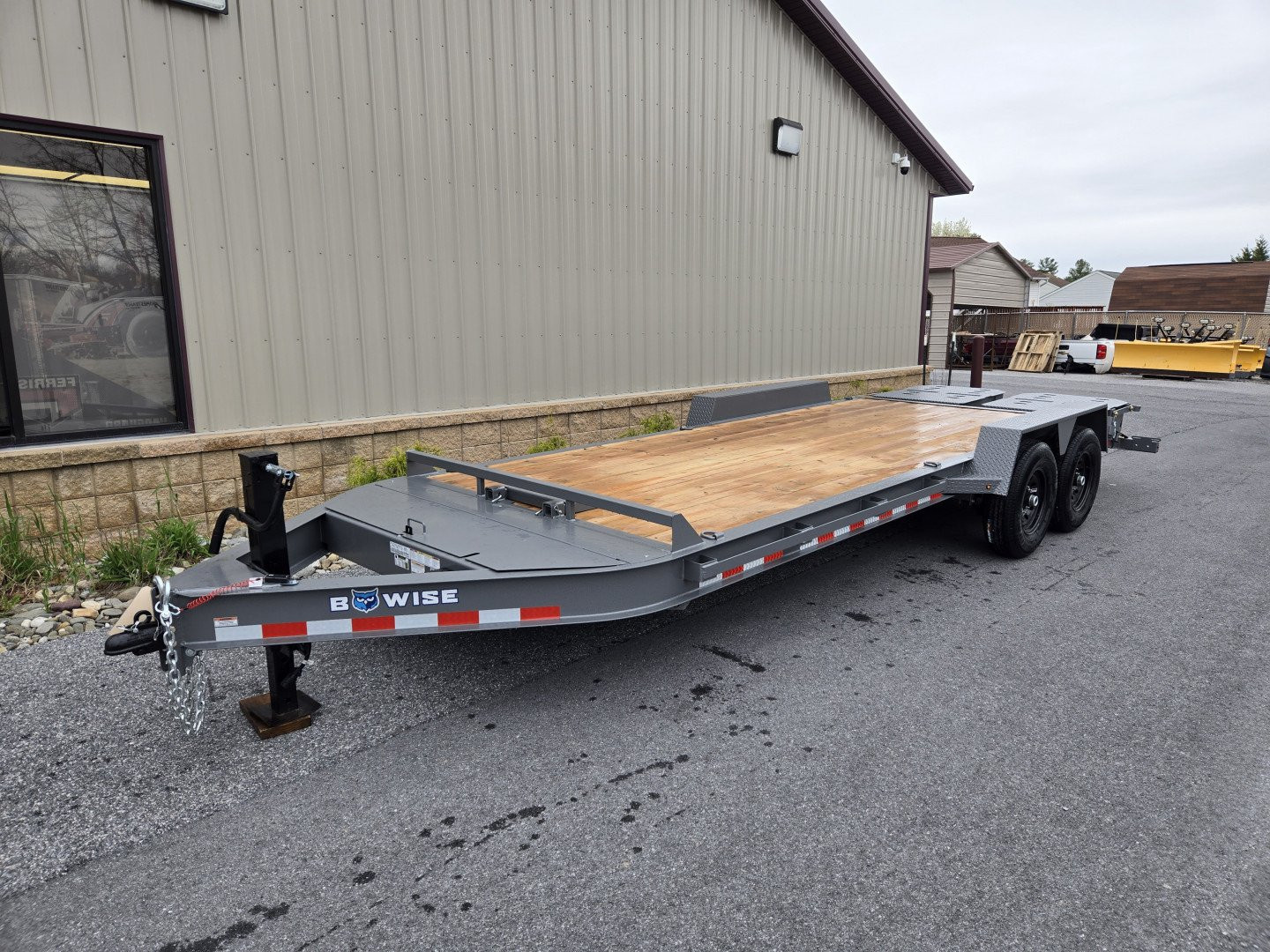 New 7 x 20 BWISE EF20-14-HD Equipment Trailer, 15.4K GVWR ***Hammertone Gray w/ I-Beam Frame, Full-Width Ramps, Winch Mount, 3' Self-Cleaning Dovetail