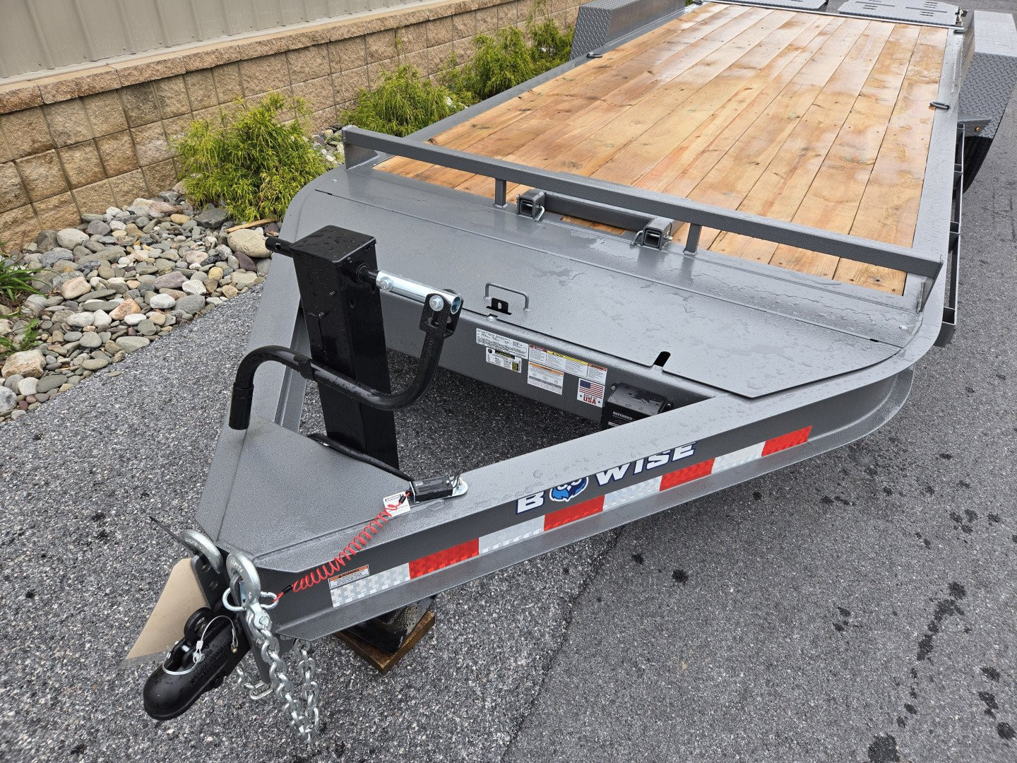 New 7 x 20 BWISE EF20-14-HD Equipment Trailer, 15.4K GVWR ***Hammertone Gray w/ I-Beam Frame, Full-Width Ramps, Winch Mount, 3' Self-Cleaning Dovetail