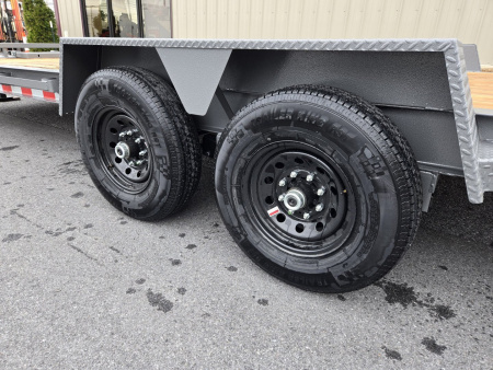 New 7 x 20 BWISE EF20-14-HD Equipment Trailer, 15.4K GVWR ***Hammertone Gray w/ I-Beam Frame, Full-Width Ramps, Winch Mount, 3' Self-Cleaning Dovetail