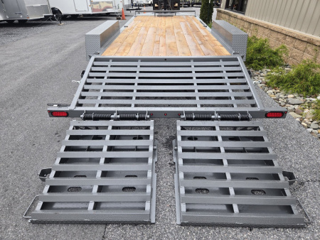 New 7 x 20 BWISE EF20-14-HD Equipment Trailer, 15.4K GVWR ***Hammertone Gray w/ I-Beam Frame, Full-Width Ramps, Winch Mount, 3' Self-Cleaning Dovetail