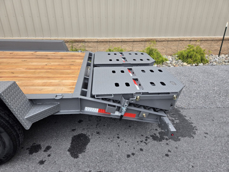 New 7 x 20 BWISE EF20-14-HD Equipment Trailer, 15.4K GVWR ***Hammertone Gray w/ I-Beam Frame, Full-Width Ramps, Winch Mount, 3' Self-Cleaning Dovetail