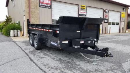 New 7 x 14 Sure-Trac HD Low Pro Scissor Hoist Dump Trailer 14k GVWR w/ Tarp Kit Installed & 110v Batt. Charger