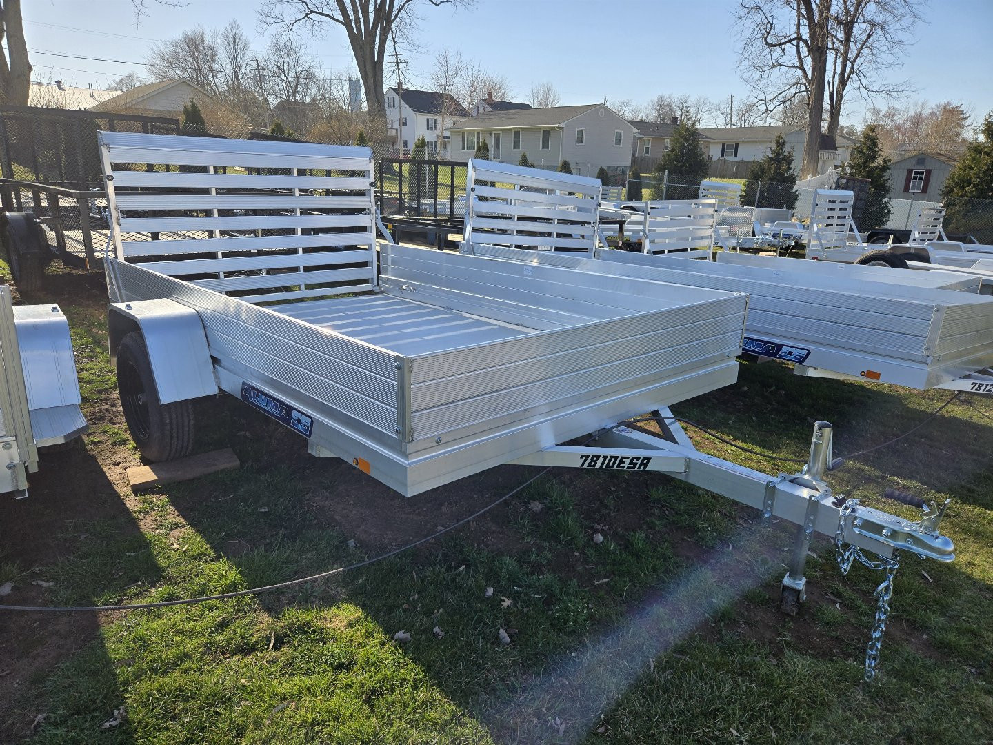 New 6.5 x 10 Aluma 7810ESA Aluminum Utility Trailer, 3K GVWR **w/Tongue Handle & 12" Solid Side Kit