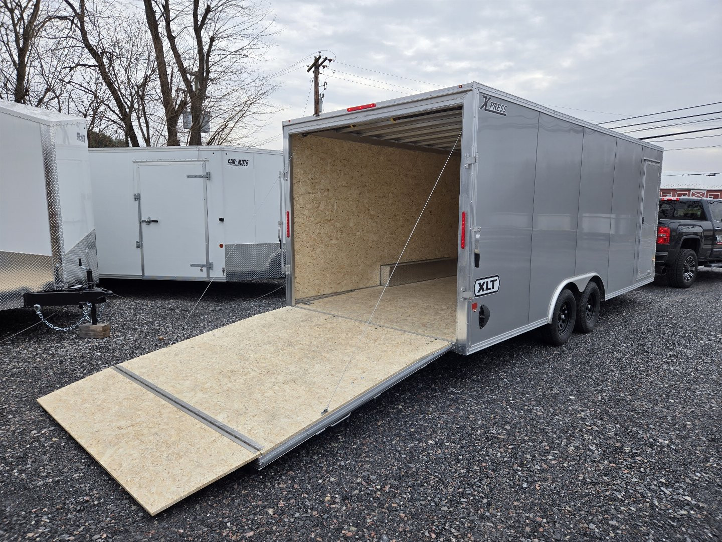 New 8.5 X 20 Xpress Aluminum Enclosed Car Trailer, 7k GVWR ***Silver w/Ramp Door, Spare Tire & Inside Spare Mount