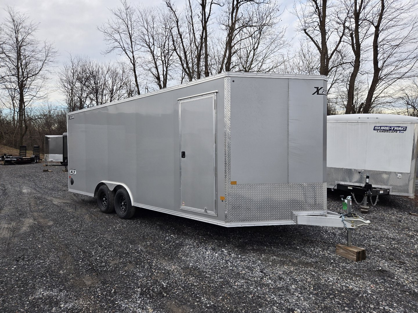 New 8.5 X 20 Xpress Aluminum Enclosed Car Trailer, 7k GVWR ***Silver w/Ramp Door, Spare Tire & Inside Spare Mount