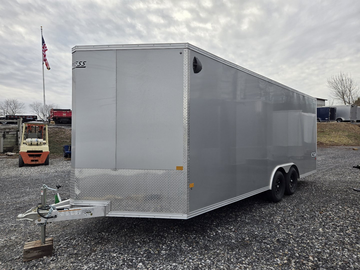 New 8.5 X 20 Xpress Aluminum Enclosed Car Trailer, 7k GVWR ***Silver w/Ramp Door, Spare Tire & Inside Spare Mount