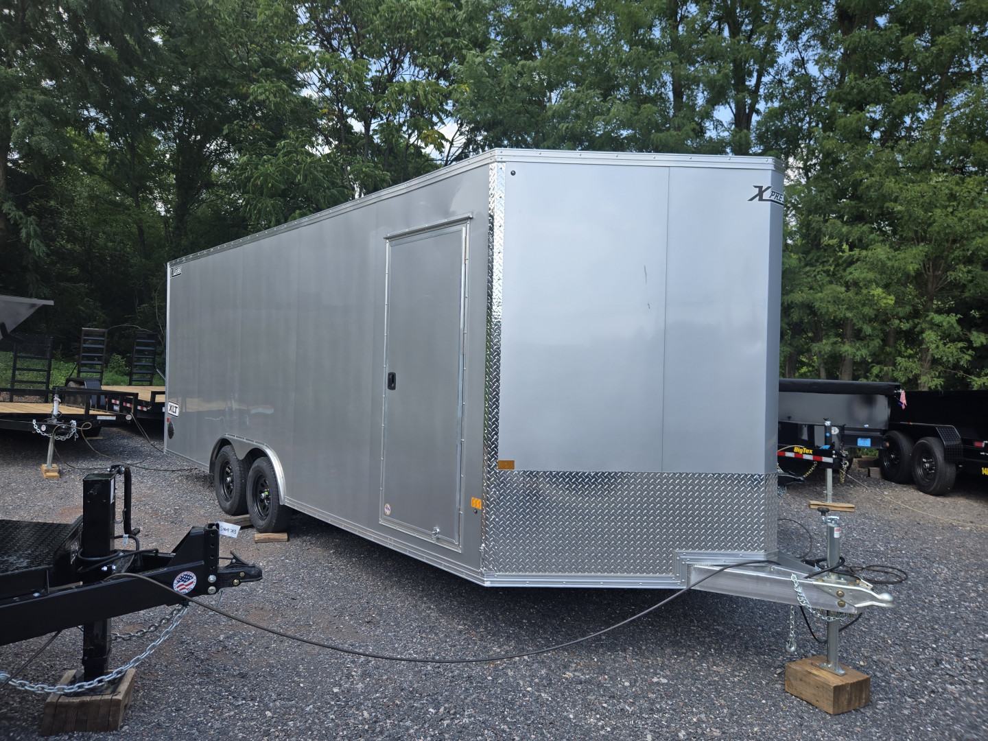 New 8.5 X 20 Xpress Aluminum Enclosed Car Trailer, 7k GVWR ***Silver w/Ramp Door, Spare Tire & Inside Spare Mount