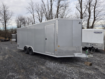 New 8.5 X 20 Xpress Aluminum Enclosed Car Trailer, 7k GVWR ***Silver w/Ramp Door, Spare Tire & Inside Spare Mount