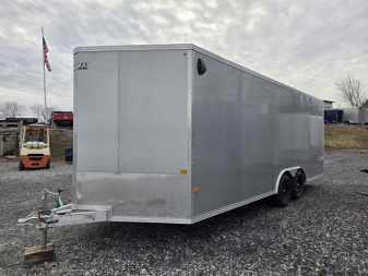 New 8.5 X 20 Xpress Aluminum Enclosed Car Trailer, 7k GVWR ***Silver w/Ramp Door, Spare Tire & Inside Spare Mount