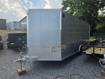 New 8.5 X 20 Xpress Aluminum Enclosed Car Trailer, 7k GVWR ***Silver w/Ramp Door, Spare Tire & Inside Spare Mount