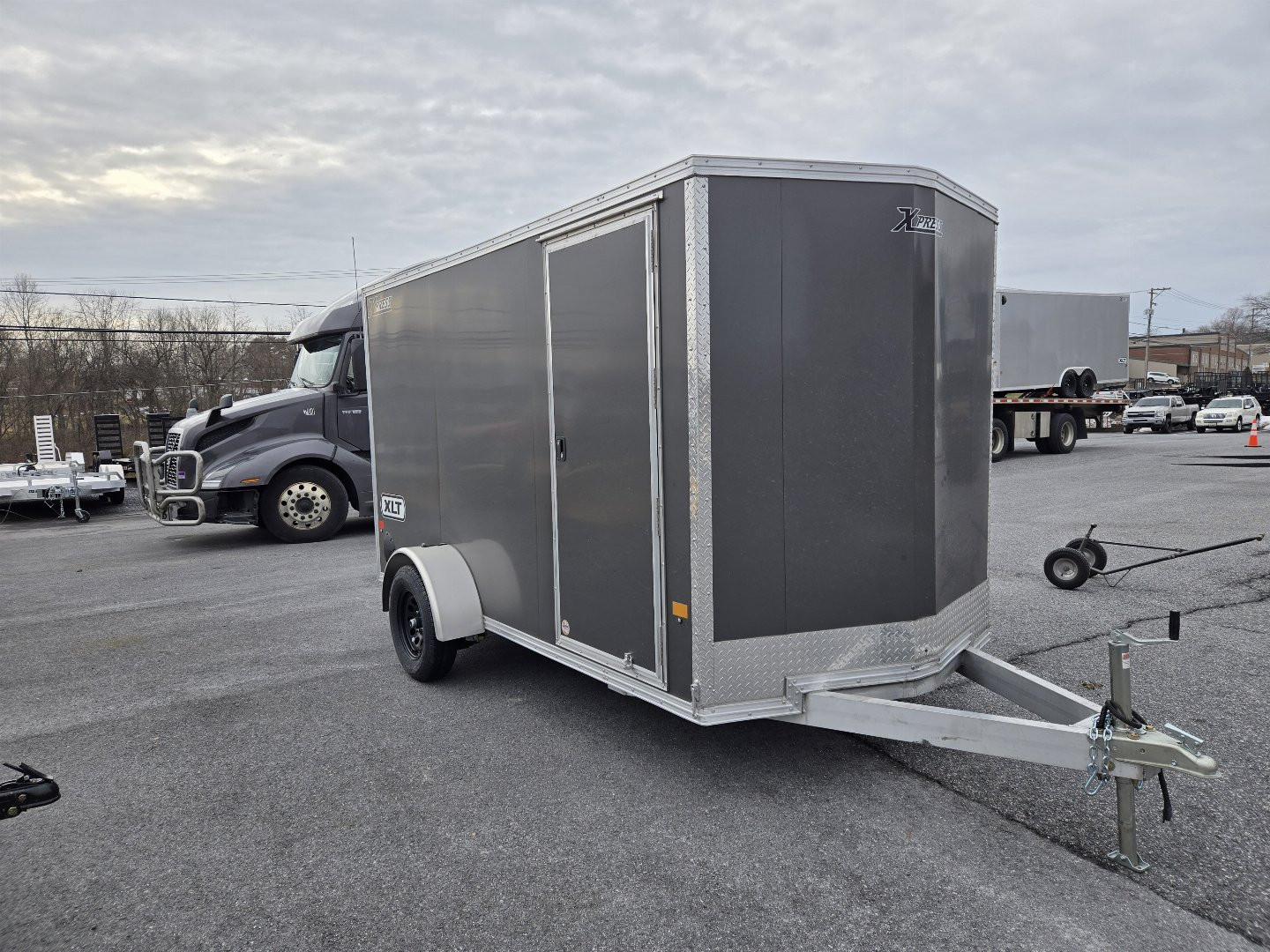 New 6 x 12 Xpress XLT Pro All-Aluminum Cargo / Enclosed Trailer, 3k GVWR ***Charcoal Gray w/Ramp Door, 6" Extra Height, Spare Tire Assy w/Inside Mount