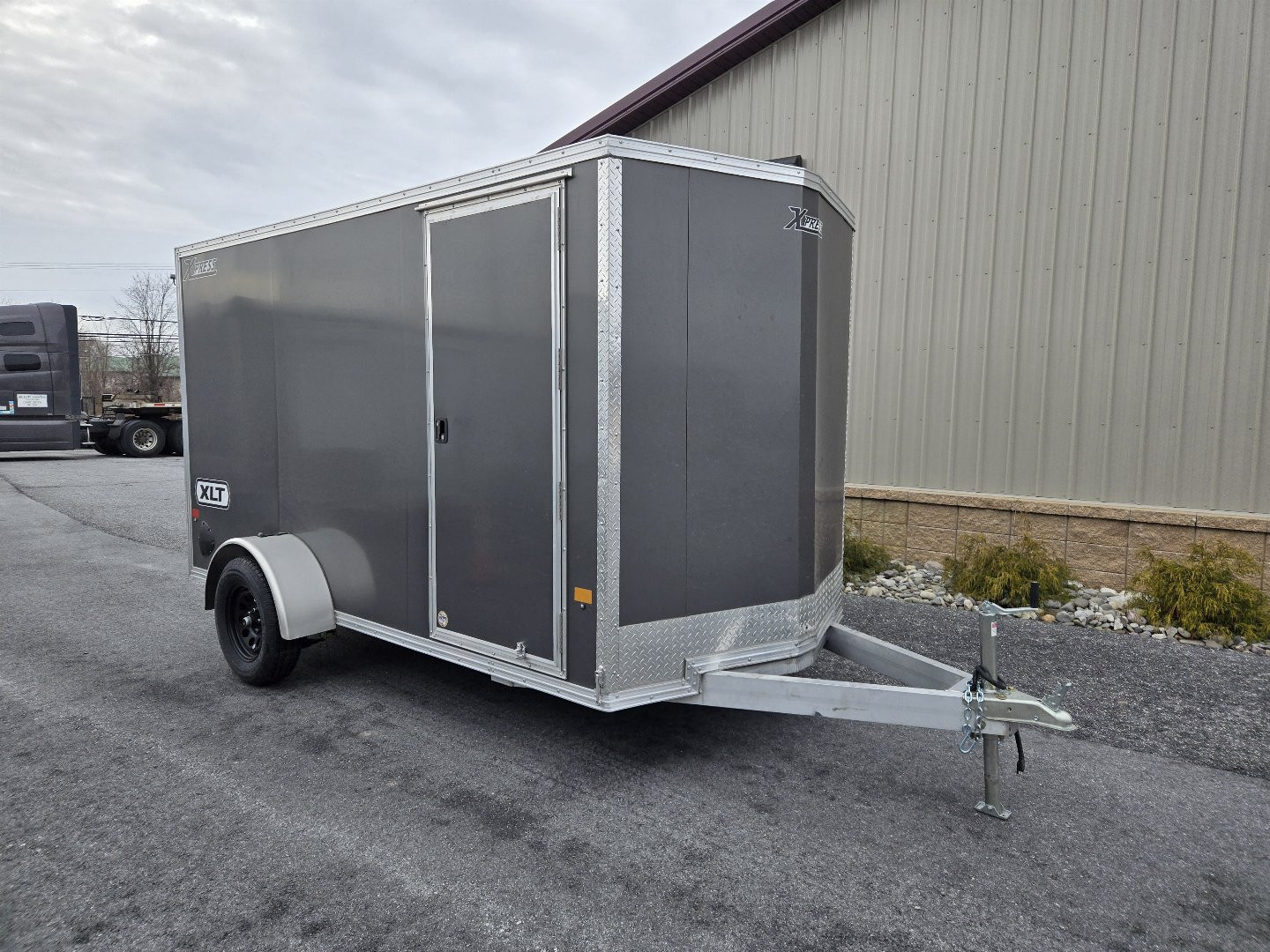 New 6 x 12 Xpress XLT Pro All-Aluminum Cargo / Enclosed Trailer, 3k GVWR ***Charcoal Gray w/Ramp Door, 6" Extra Height, Spare Tire Assy w/Inside Mount